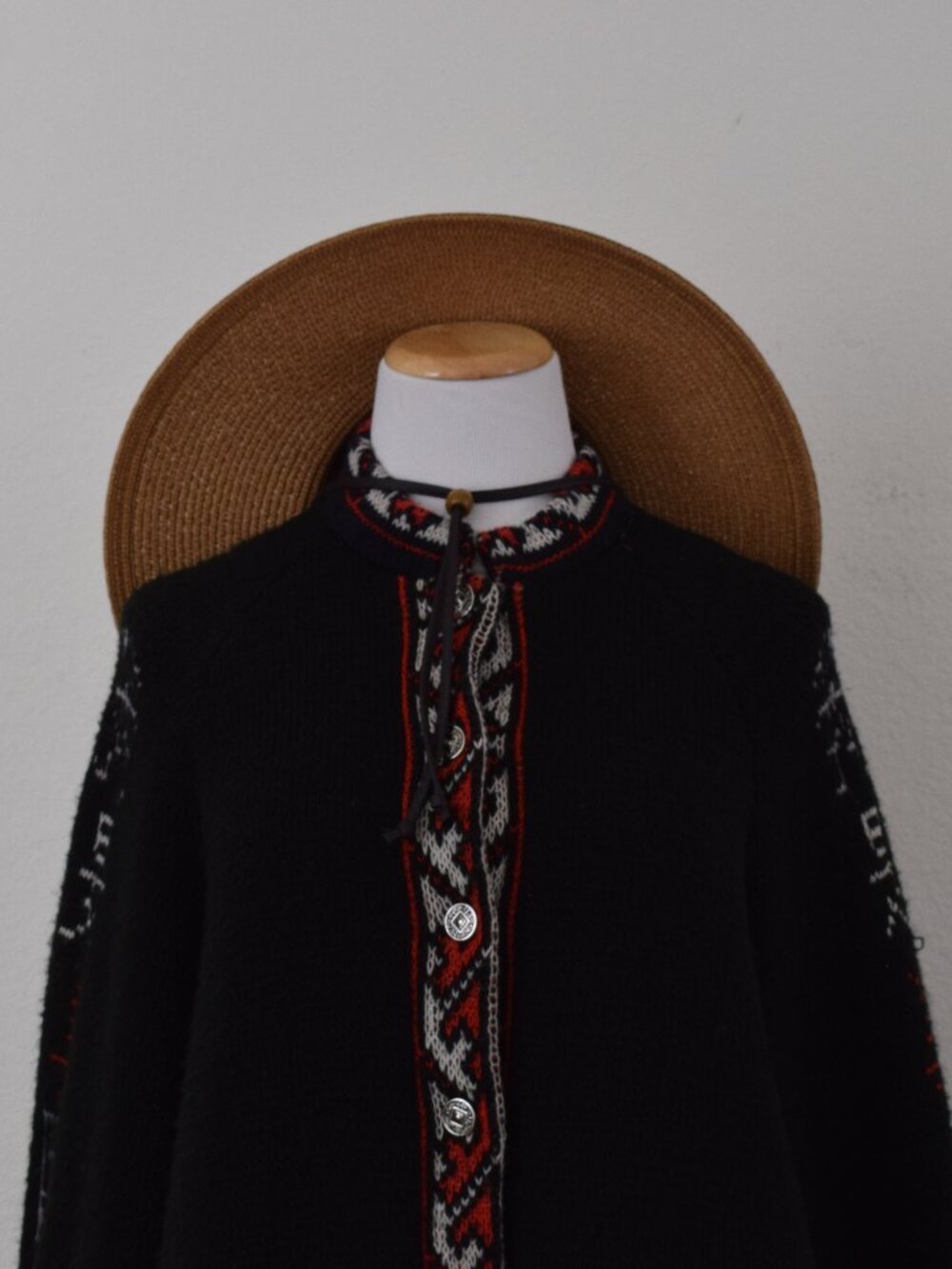 Vintage 60s/70s Black Heavyweight Nordic-Style Knit Cape/Poncho by Sturbridge by